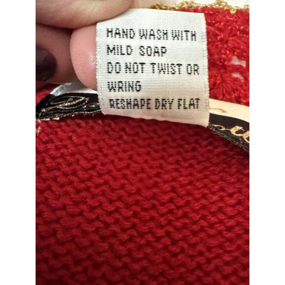 Vintage Large Dana Scott 80s Red White Gold Beaded Sweater Christmas Shiny - Picture 6 of 9